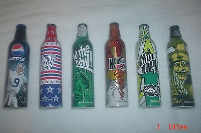   Green Label Art Aluminum Mountain Dew & NFL Pepsi Collectibles Bottles