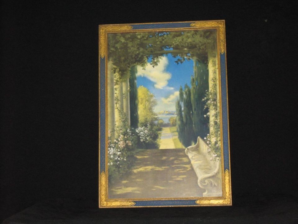 Antique R Atkinson Fox Painting an Original Print in ART DECO Blue 