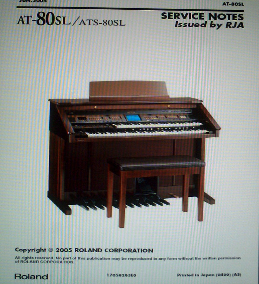 ROLAND AT80SL ATS 80SL MUSIC ATELIER ORGAN SERVICE NOTES ENGLISH BOUND 