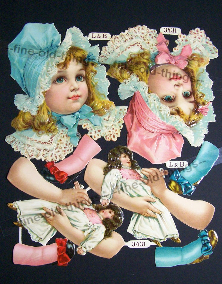Large Victorian Scrap Sheet Die Cut Chromo Oblaten Bokmärken Doll 12 