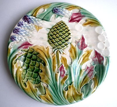 RARE French Majolica plate slip Asparagus and Artichokes LUNEVILLE 