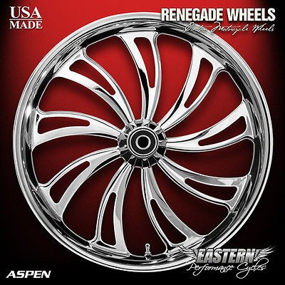 RENEGADE 3D CHROME 21 ASPEN WHEELS PACKAGE SET 4 HARLEY MODELS 02 07 