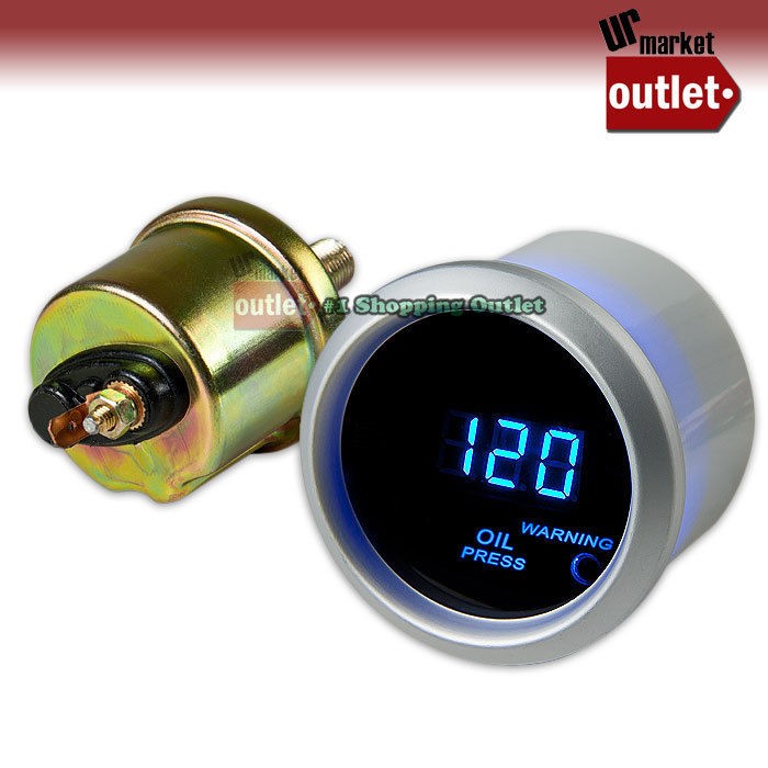 Smoke Tinted Universal Blue Digital Display Oil Pressure Gauge 