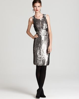 Milly NEW Charlotte Gray Sequined Keyhole Open Back Sheath Cocktail 