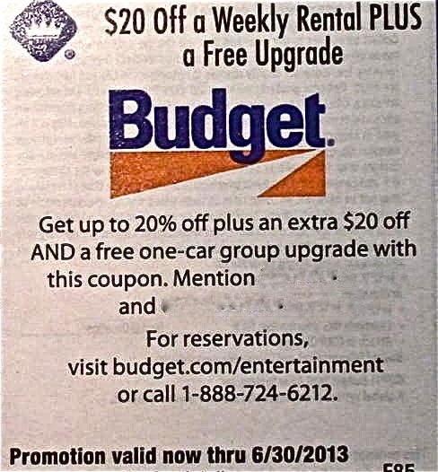 SAVE $$$ BUDGET RENTAL CAR COUPON 20% OFF PLUS $20 OFF PLUS FREE 