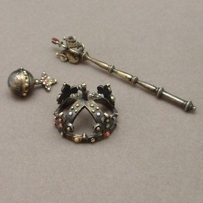 Austrian Crown Jewels Miniature 900 Silver 3 Pieces Vintage Royal