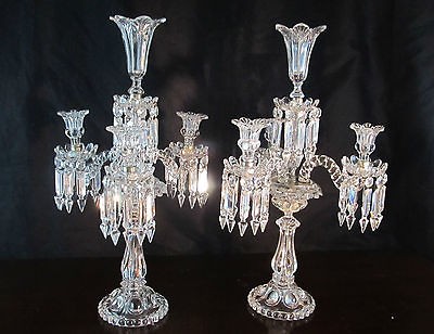 VINTAGE ANTIQUE PAIR BACCARAT CRYSTAL CANDELABRAS CANDLESTICKS FROM 