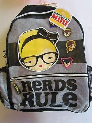 Harajuku Mini Nerds Rule Backpack Bag School Black/Grey by Gwen 