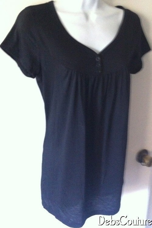 BLACK BABYDOLL TOP Peasant Boho V Neck Tunic Long Lite Casual Top 