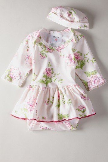 NWT Mad Sky Baby Girls Skirted Romper + Hat 3 Months Pink Floral
