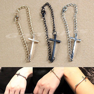   Cute Retro Vintage Simple Alloy Charm Chain Cross Bangle Bracelet