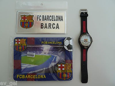 FC BARCELONA 3 PCS GIFT SET WRIST WATCH CAR STICKER & PICTURE FRAME