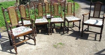 BEAUTIFUL SET OF 6 1920s BARLEY TWIST DINING CHAIRS