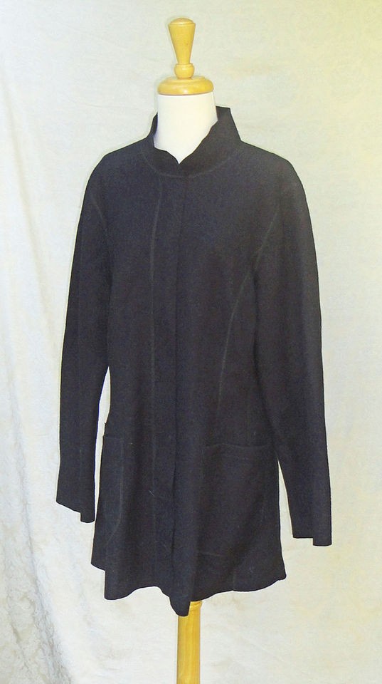 BABETTE SF BLACK BOILED WOOL ZIPPER FRONT LONGER DRAPEY JACKET L GREAT 