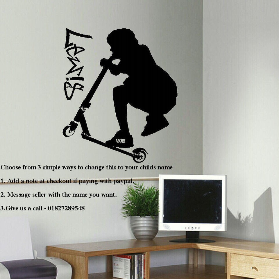   STUNT SCOOTER TEENAGE BEDROOM WALL ART STICKER TRANSFER DECAL