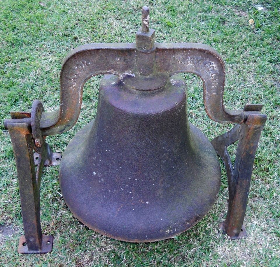 HUGE ANTIQUE CAST STEEL CHURCH/SCHOOL/​FARM BELL #20 YOKE