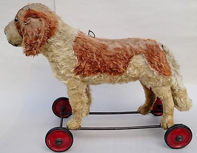 Steiff c1930s Mohair ST BERNARD Bernhard Dog IRON WHEELS 43 cm ID 