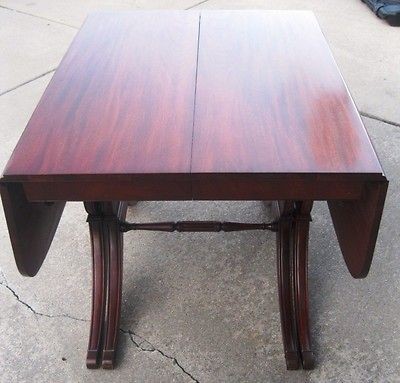 DUNCAN PHYFE LYRE BASE 4 LEG MAHOGANY DROP LEAF TABLE