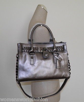 NWT Michael Kors Gunmetal Leather Hamilton Rock & Roll EW Satchel 