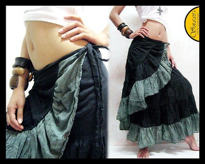 Skirt SPB01 Black Wrap around Sarong Cotton Casual Latin Dance Girl 