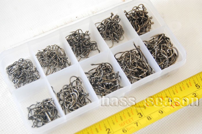 Set 500 Pcs 10 Sizes 3#   12# Black Silver Fishing Hooks Comes with 