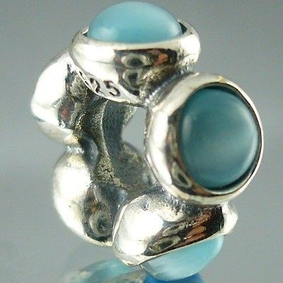 925 STERLING SILVER EUROPEAN BEAD AQUA CAT EYE ITALIAN CHARM