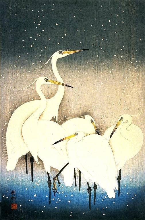   Woodblock Egret Bird Prints by Ohara Koson & Shoson Picture Painting