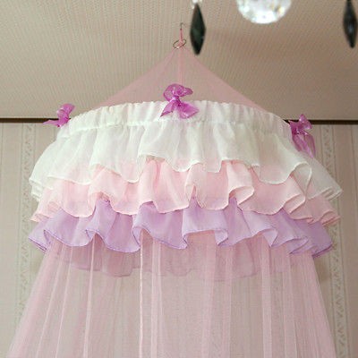 Chiffon Triple Ruffle Bed Canopy + Tape Hook, Mosquito net / New