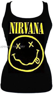   Smiley Face Women Junior Black TANK TOP T SHIRT Kurt Cobain Rock Music