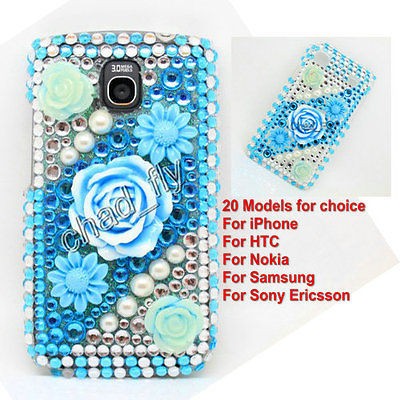 Blue Diamond Bling Crystal Hard Back Case Cover Skins For Mobile 