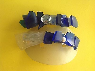 Beach glass handcrafted lot of 2 Barretts cobalt blue hair 