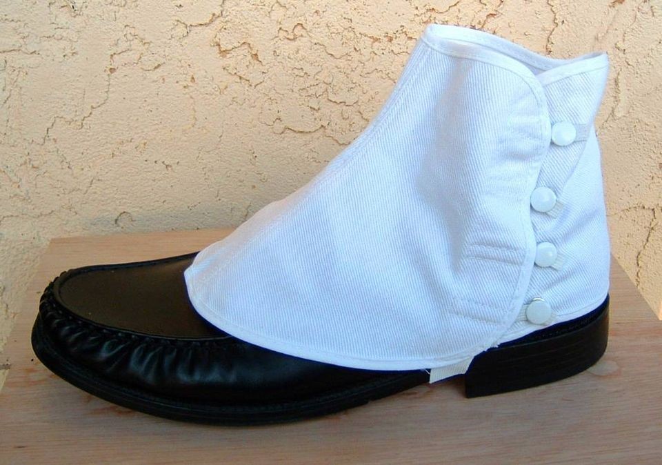 White Canvas Spats Soft Shoe Cover Button Snaps Elastic Straps Size S 