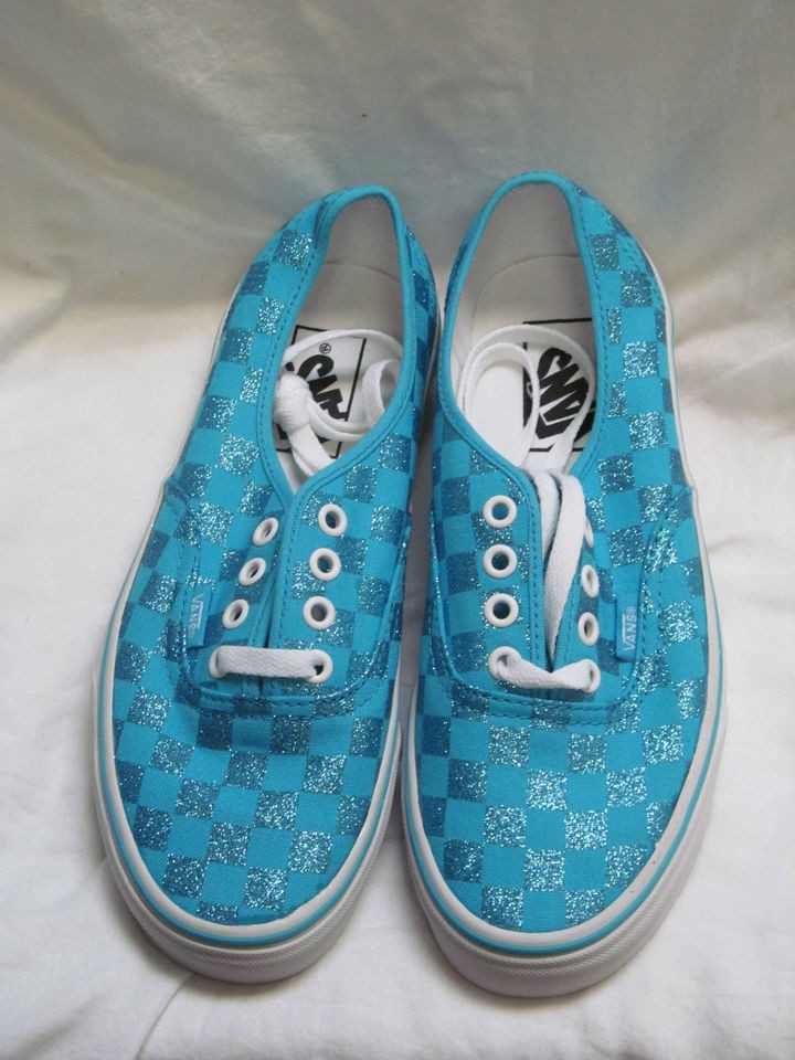 New Authentic Vans Classic Glitter Checker Aqua Blue Scuba Mens 