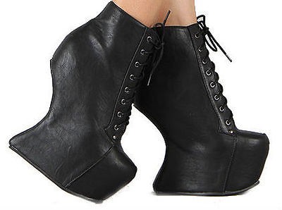   Goddess 03 Heel less Lace up Curved Wedge Bootie Boots SZ 5.5 10