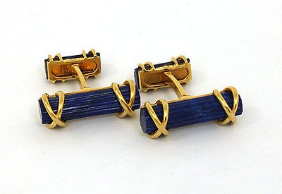 VINTAGE DESIGNER BOUCHERON FRANCE 18K GOLD & CARVED BLUE LAPIS MENS 