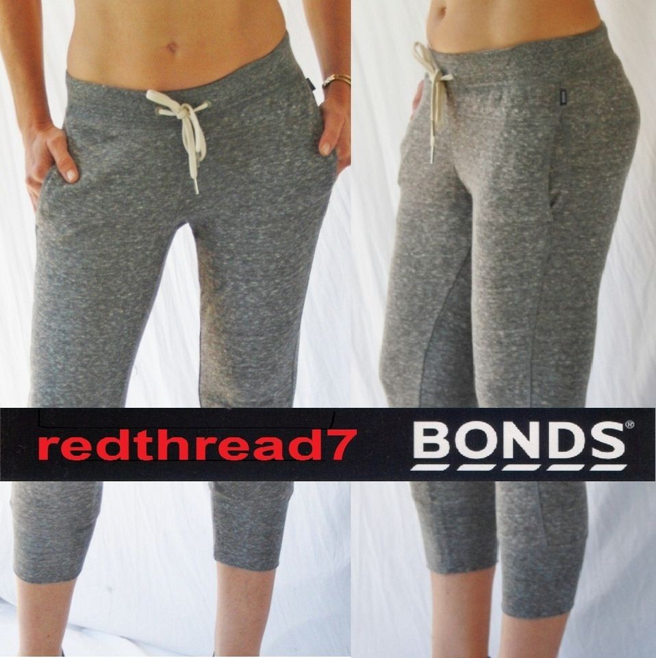 Bonds New Ladies Slouch 3/4 Skinny Track Pants Grey Size S 10 M 12 L 