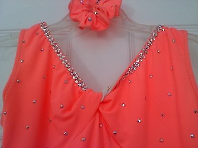 BEAUTIFUL CORAL SKATING DRESS   CUSTOM   SIZE 12/14