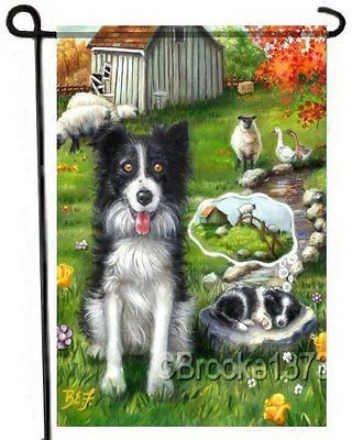 BORDER COLLIE painting GARDEN FLAG Dog Art AUTUMN FALL puppy sheep