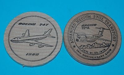 Wooden Nickel Token Boeing YO 14 1978 & 747 1980 STOL Airplane Coin 