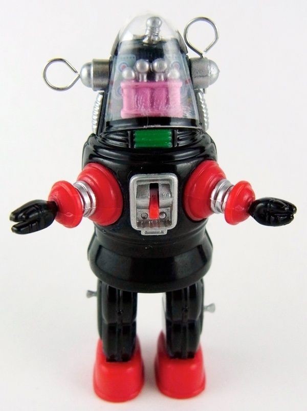 Mechanized Robot Die Cast Figure Black Tin Age Robby the Robot Type