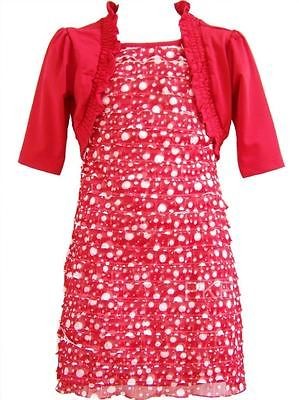 NEW Girls RED BUBBLE DOT Size 4T/4 Eyelash Ruffle Cardigan Dress 