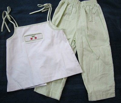 Boutique LITTLE ENGLISH Smocked CHERRIES Shirt & Pants Set SPRING 