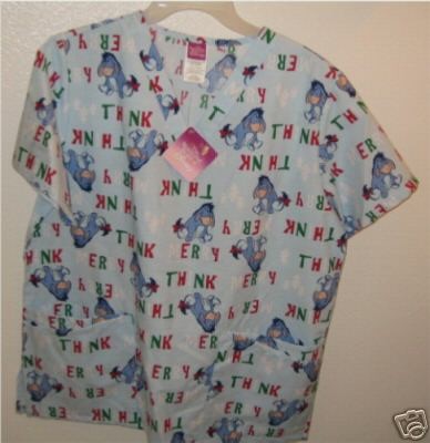 DISNEY EEYORE CHRISTMAS SCRUB UNIFORM TOP NWT L