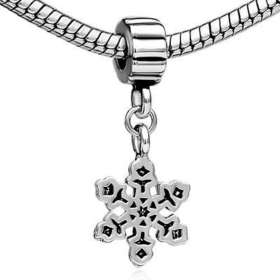 PUGSTER® BEAD DANGLE SNOWFLAKE BELLA SILVER CHARM FOR BRACELET U91