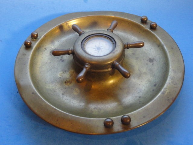BRASS ASHTRAY with SHOWAY TAYLOR COMPASS