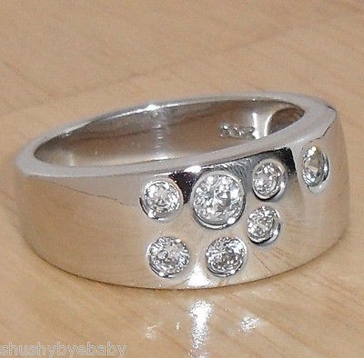    CONTEMPORARY WIDE BAND DIAMONIQUE WEDDING RING  DQCZ SILVER 925