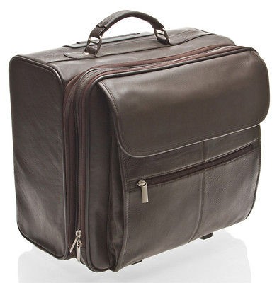 BNWT LEATHER 17 LAPTOP TROLLEY WHEELED BRIEFCASE BAG