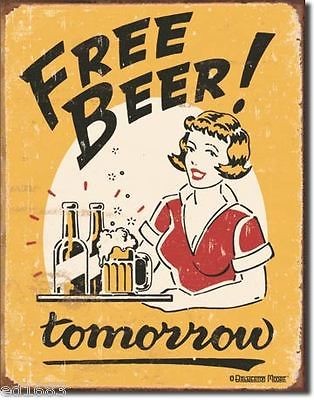 12.5x 16 Tin Sign Free Beer Tomorrow Wall Home Bar Pub Decor 