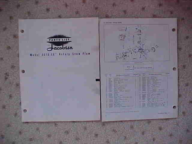 Jacobsen 3016 Rotary Snow Plow Parts List x