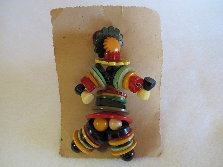 Vintage Button Folk Art FigureHandma​de Doll